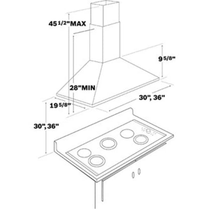 Bosch Chimney Style Wall Mount Hood Model DKE9365AUC Inv# 29525